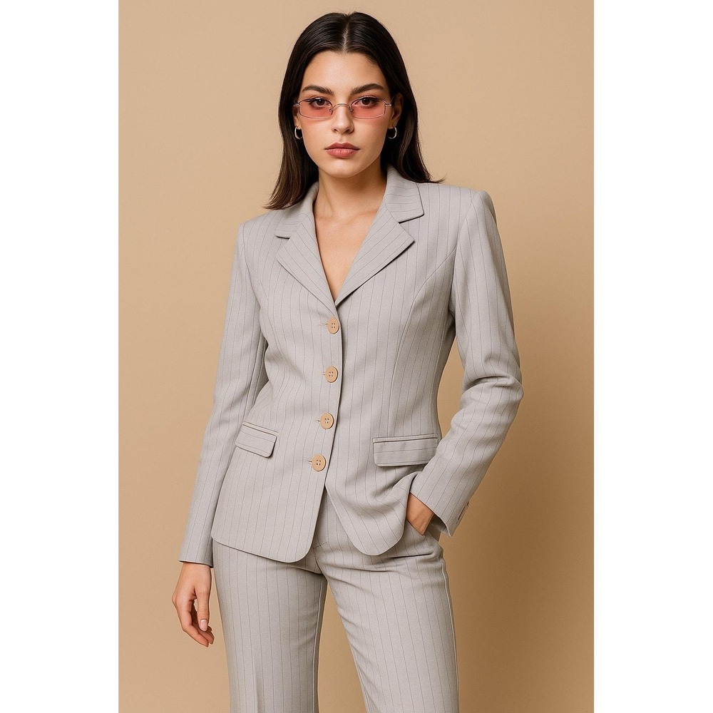 NOS Y2K Star City Gray Pinstripe 2-Piece Work Career Coat & Pants Set Woman Sz 9